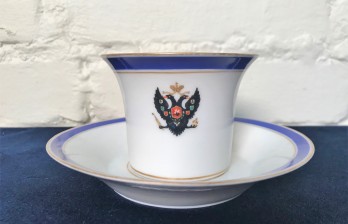 Антикварная чайная пара императорский завод ИФЗ чашка с блюдцем с гербовым орлом
